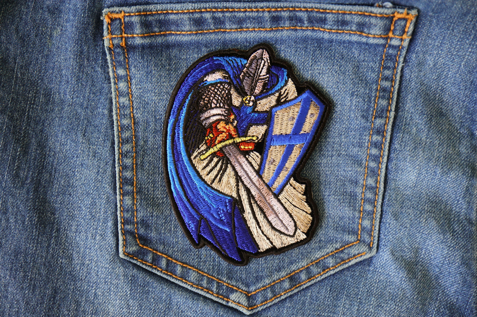 Blue Cape Knight Christian Embroidered Patch product image 2