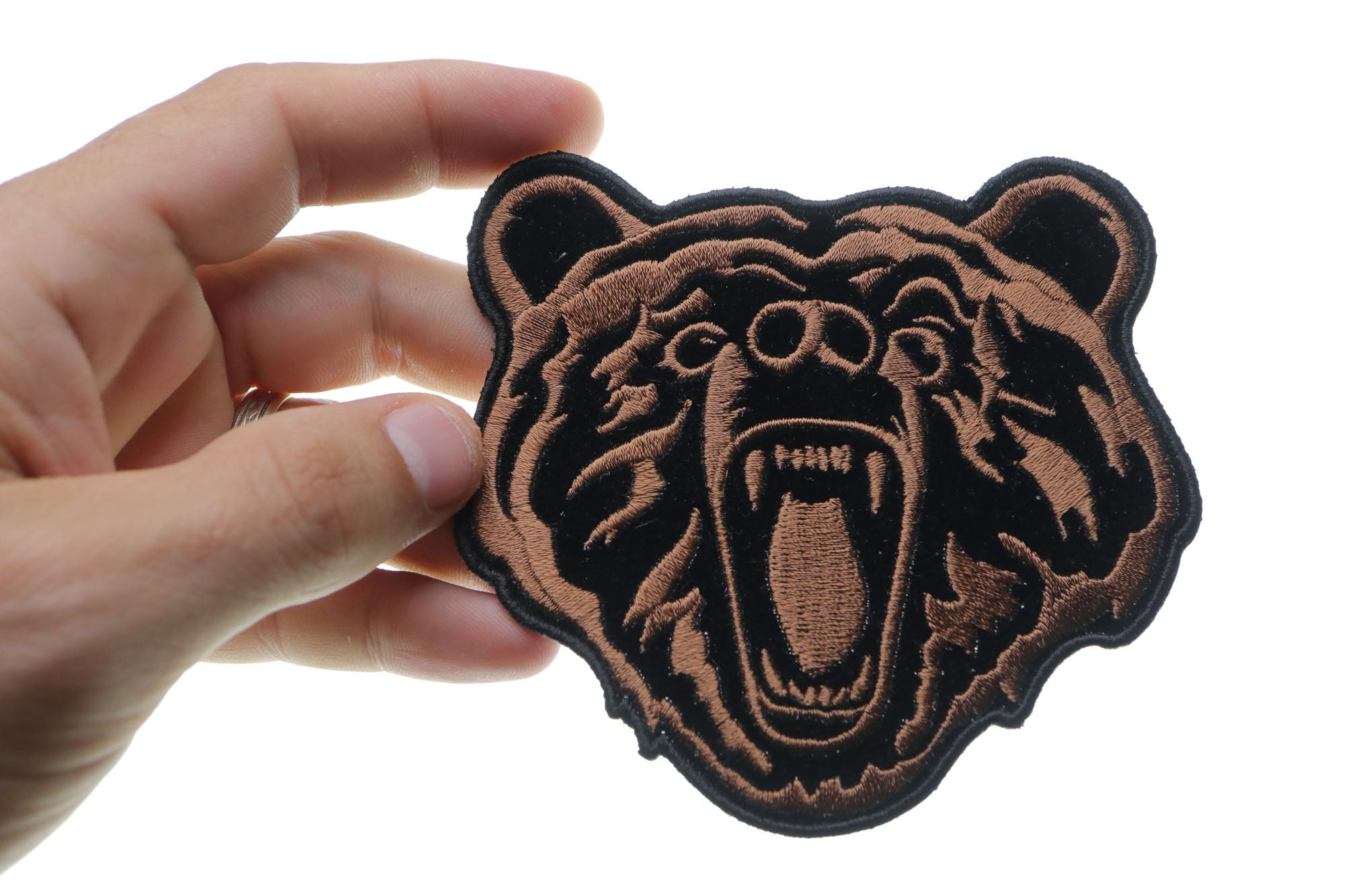 Brown Bear small Iron-On Patch – Bold Bear Patch  for Apparel ( 4 x 4 inches )