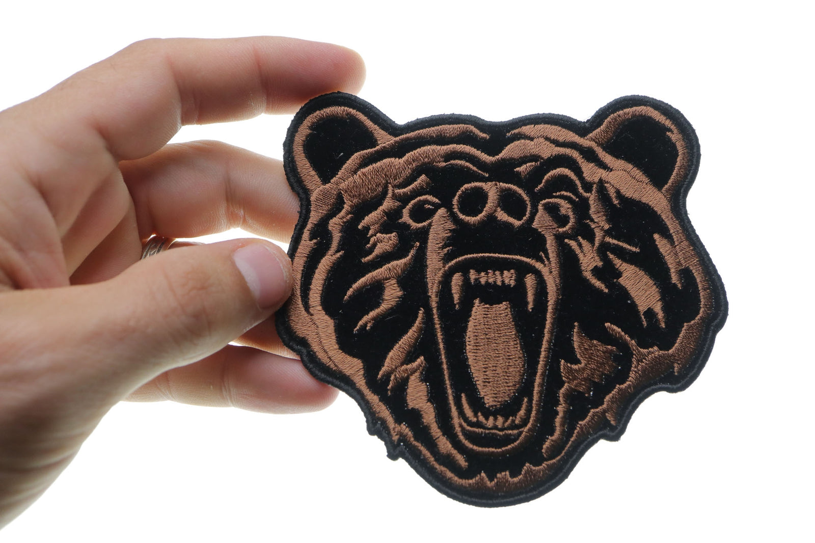 Brown Bear Small Embroidered Patch reverse and construction view