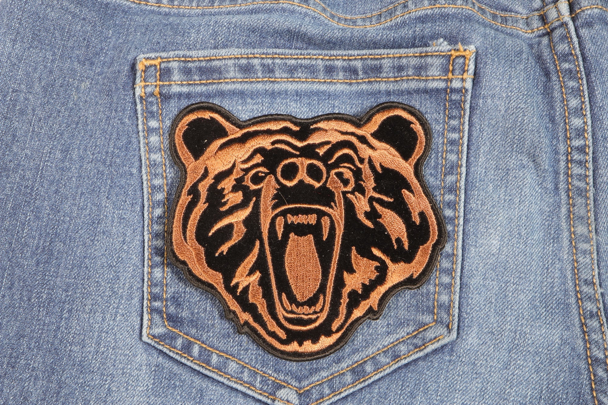 Brown Bear small Iron-On Patch – Bold Bear Patch  for Apparel ( 4 x 4 inches )