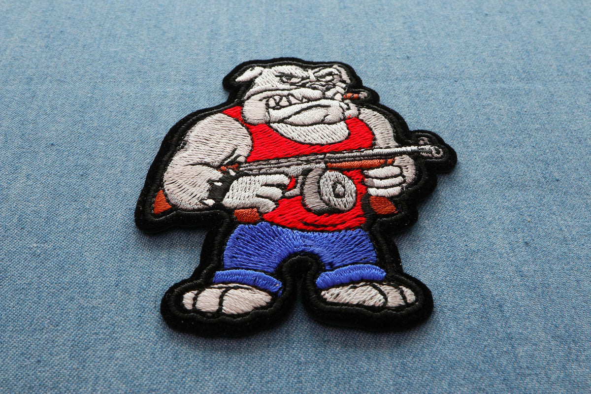 Bulldog Machine Gun Embroidered Patch shown for scale