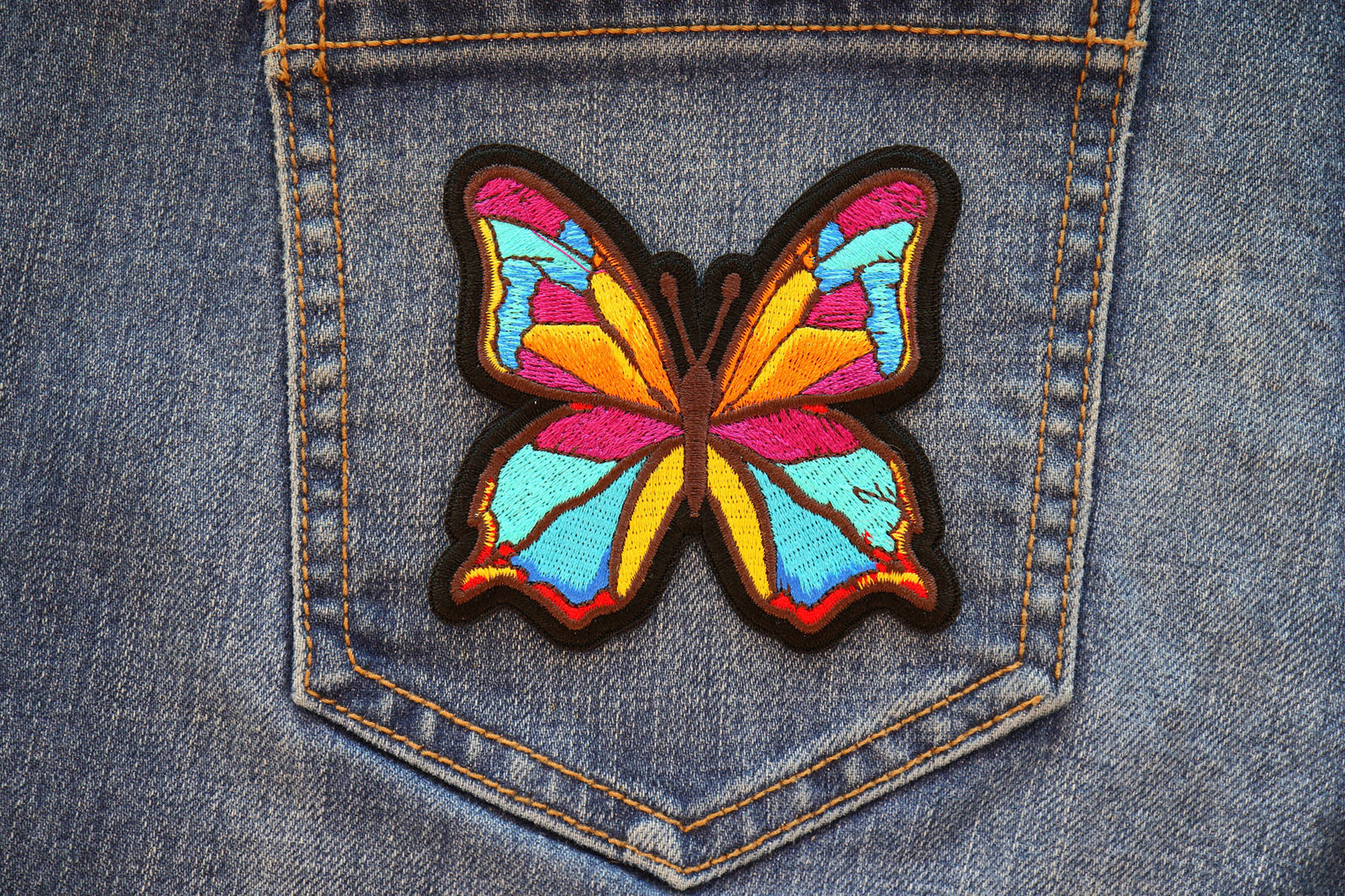 Butterfly embroidered patch apparel application