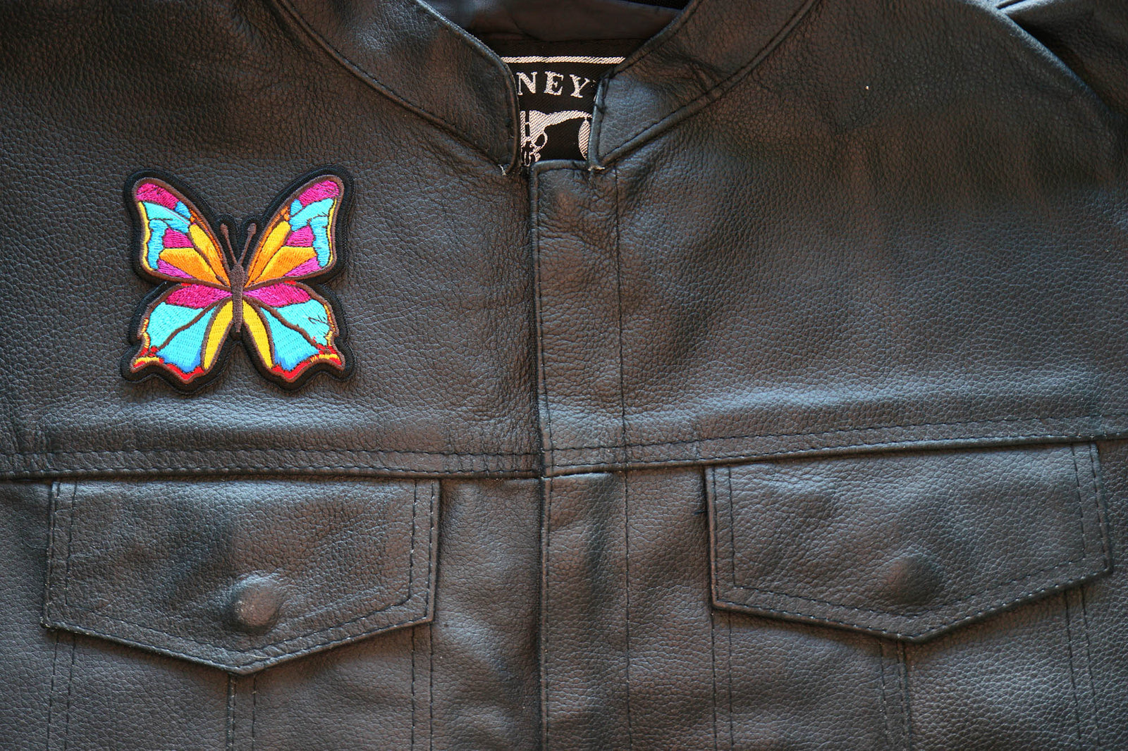 Butterfly embroidered patch stitching detail