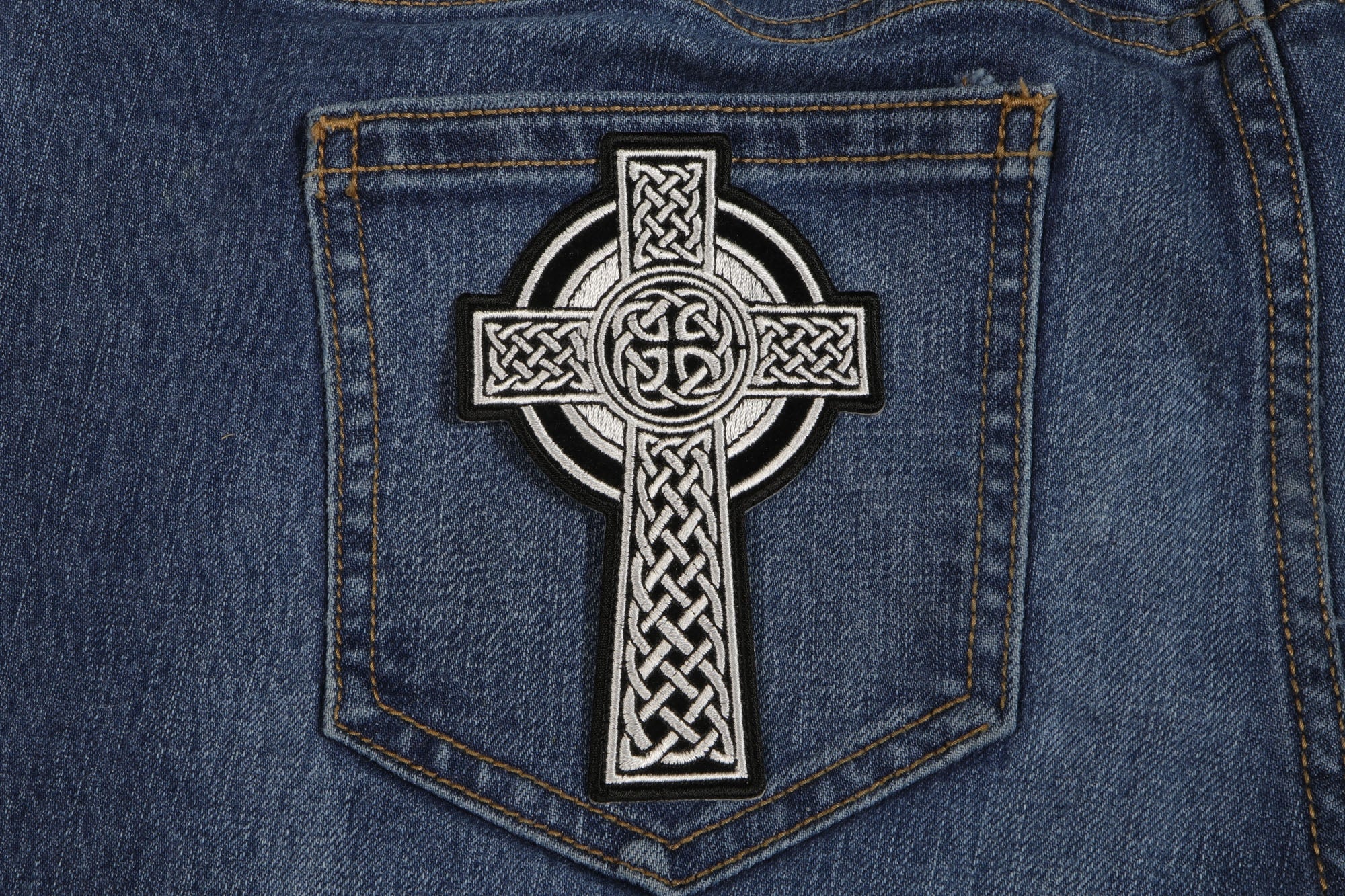 Celtic Cross Small Patch - A Detailed Christian Design for Fashion and Accessories (  4 x 2  inches )