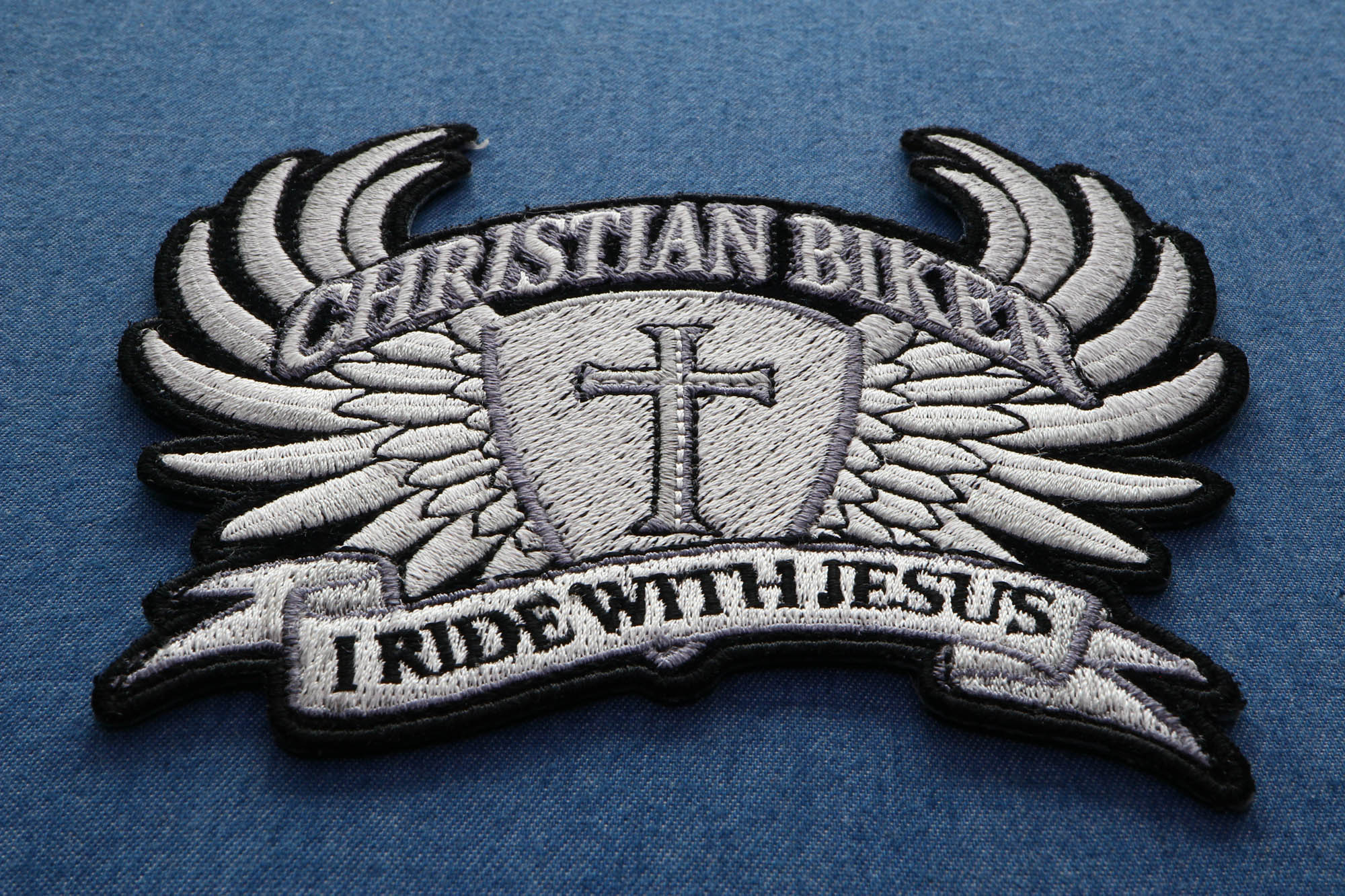Small Christian Biker Patch I Ride With Jesus ( 5 x 4 inches )