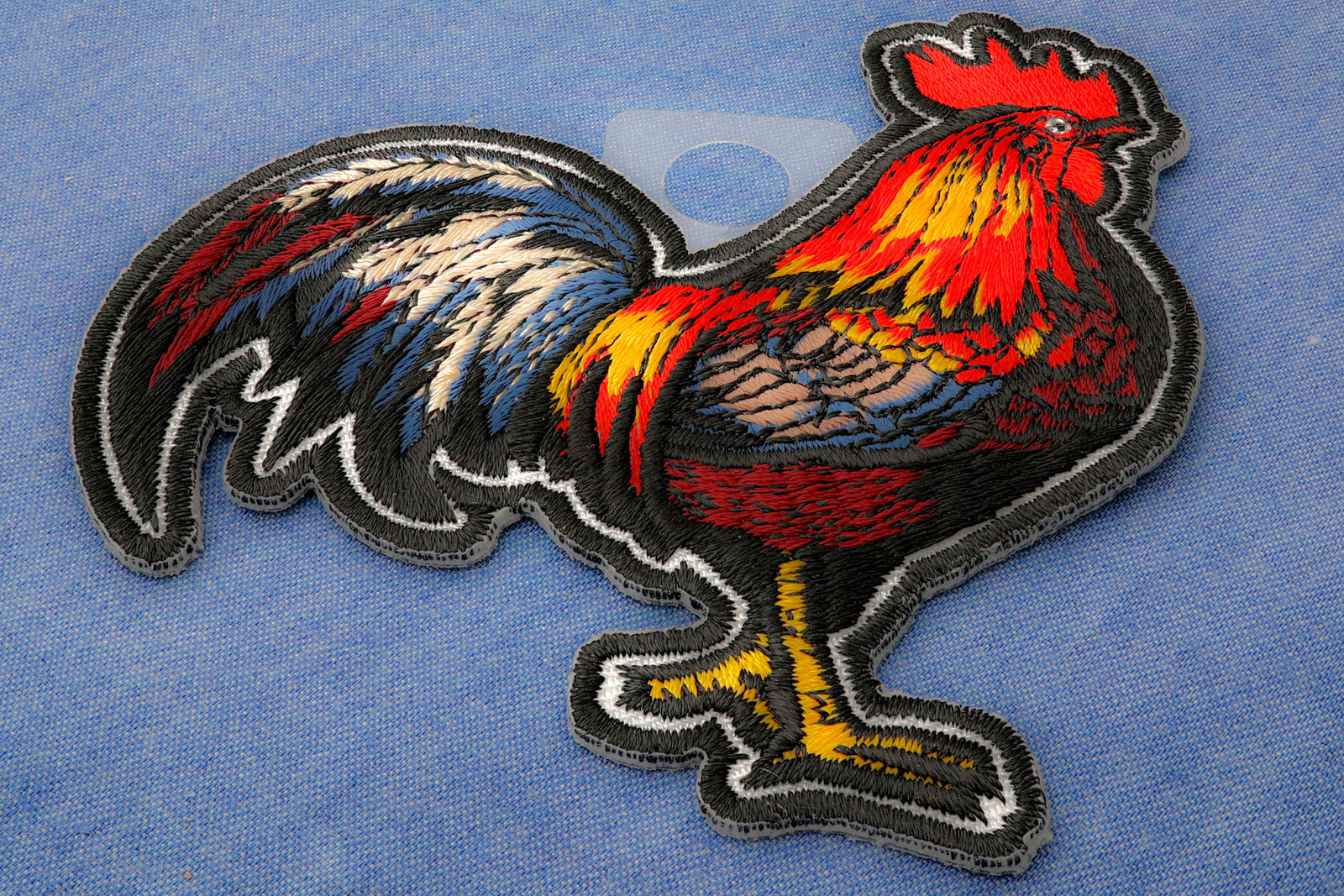 Cock Rooster Embroidered Patch reverse and construction view