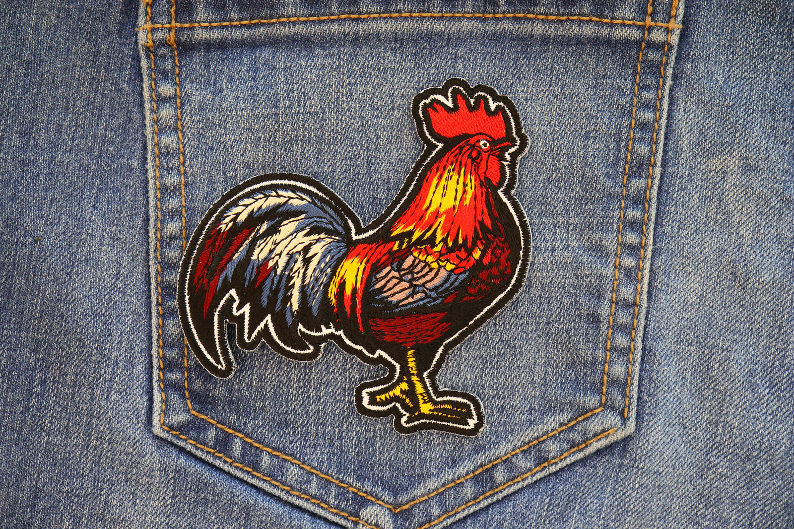 Cock Rooster Embroidered Patch apparel application view