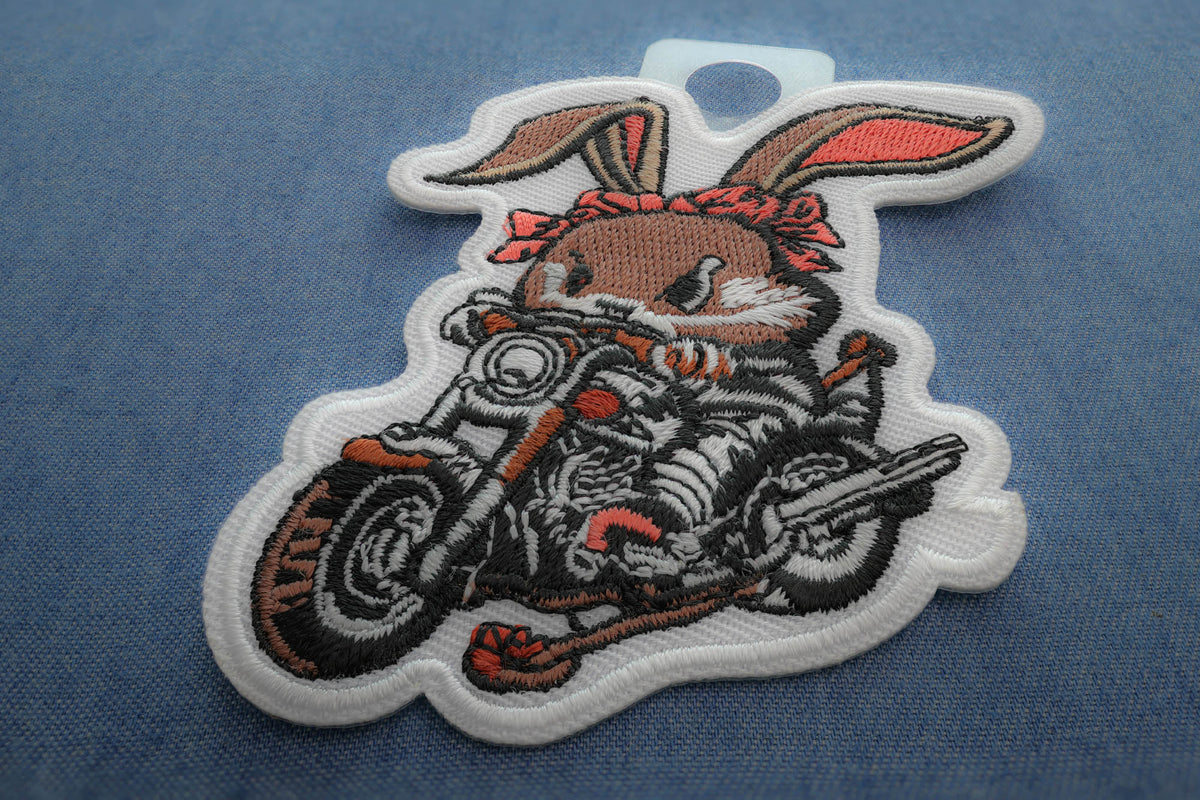 Cute Rabbit Motorcycle Embroidered Patch stitching detail