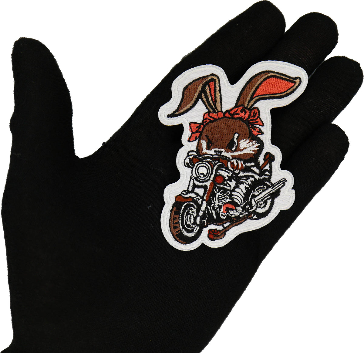 Cute Rabbit Motorcycle Embroidered Patch reverse and construction view
