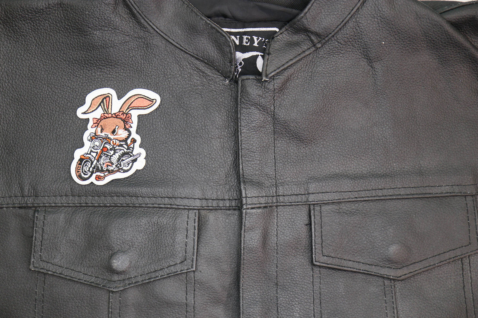 Cute Rabbit Motorcycle Embroidered Patch apparel application view