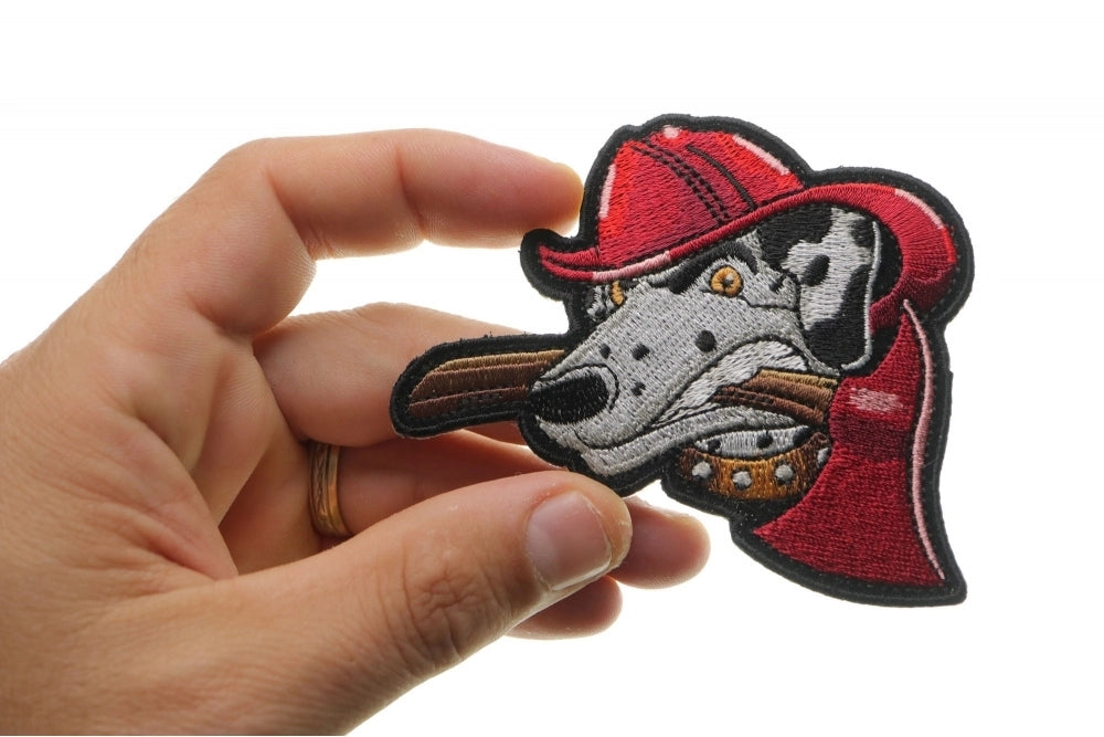 Fireman's Dog Embroidered Patch shown for scale