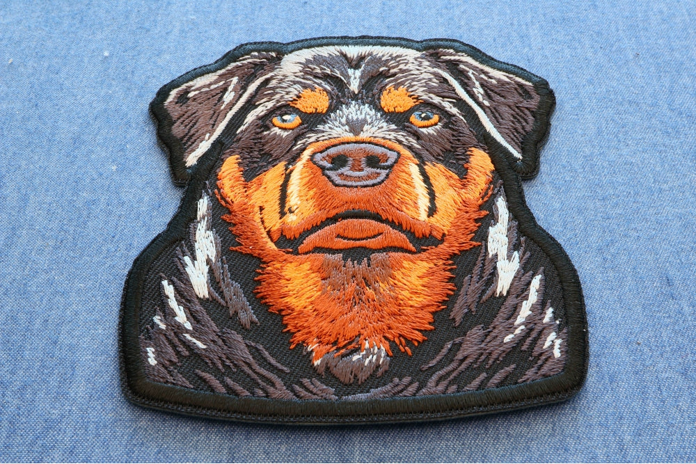 Power Rottweiler Embroidered Patch shown for scale