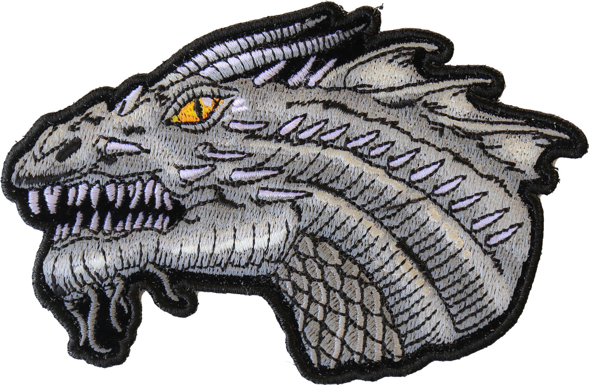 Small Dragon Patch with Yellow Eyes – Embroidered Iron-On Design  ( 4 x 3 inches )