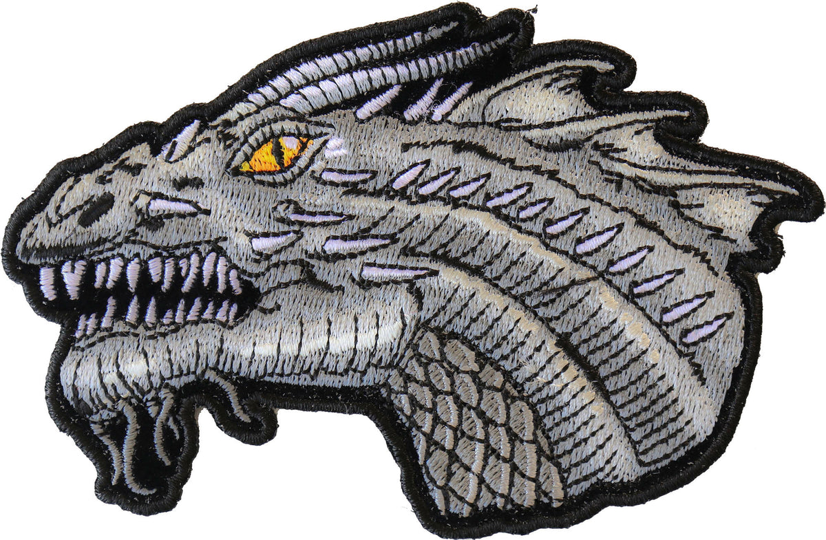 Small Dragon Yellow Eyes Embroidered Patch apparel application view