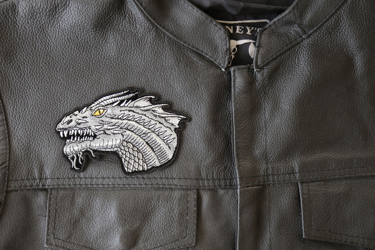 Small Dragon Yellow Eyes Embroidered Patch shown for scale