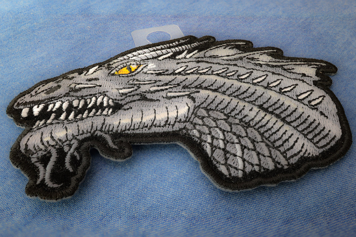 Small Dragon Yellow Eyes Embroidered Patch stitching detail