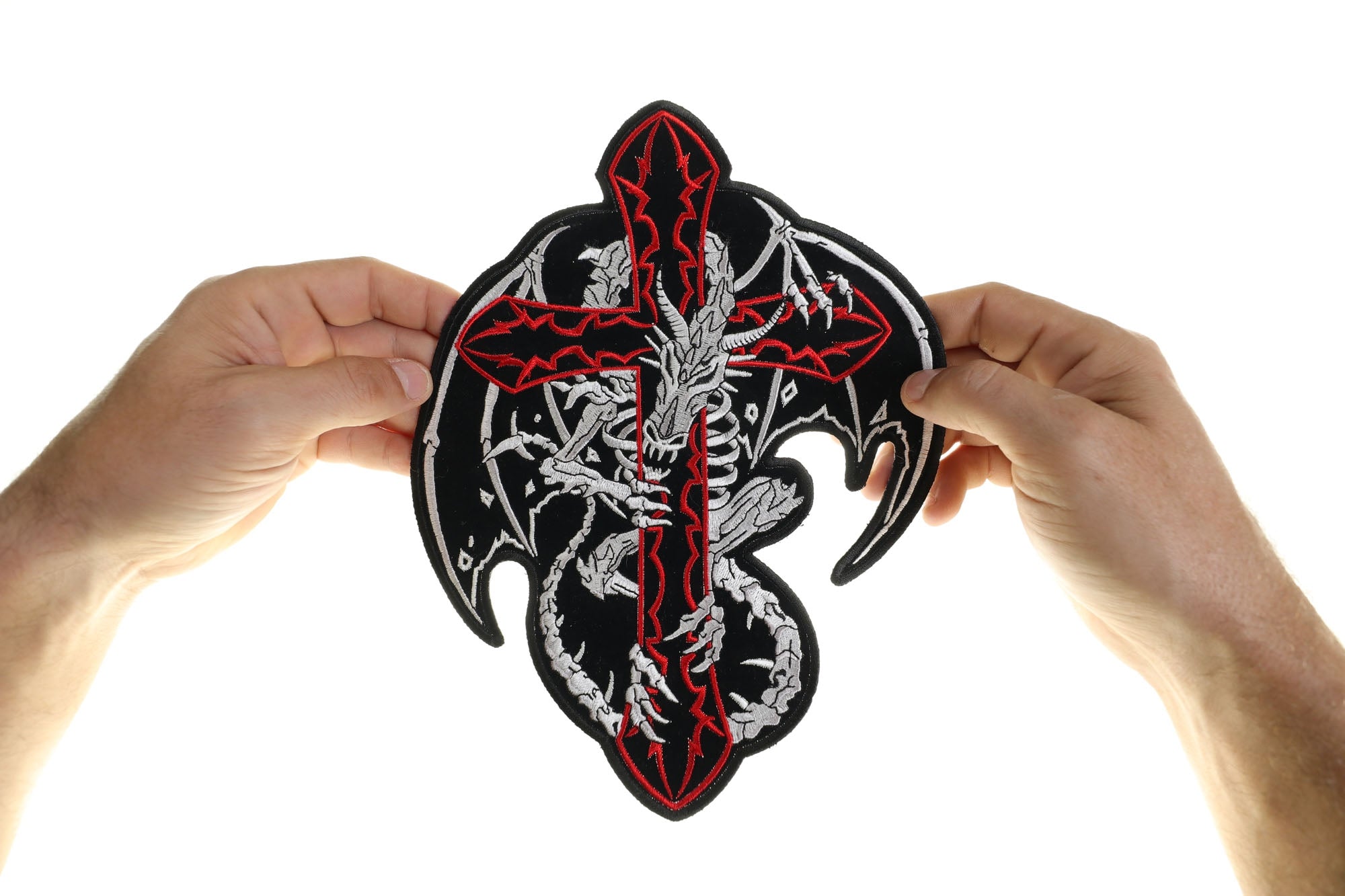 Dragon Skeleton Cross Patch - A Fierce Christian Design for Jackets, Bags, and Gear (  4 x 2  inches )