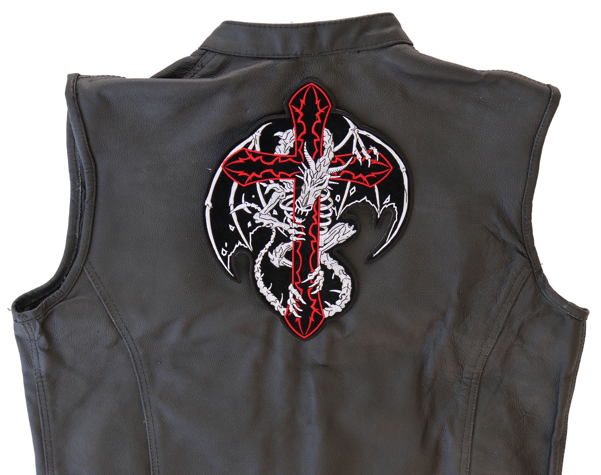 Dragon Skeleton Cross Patch - A Fierce Christian Design for Jackets, Bags, and Gear (  4 x 2  inches )