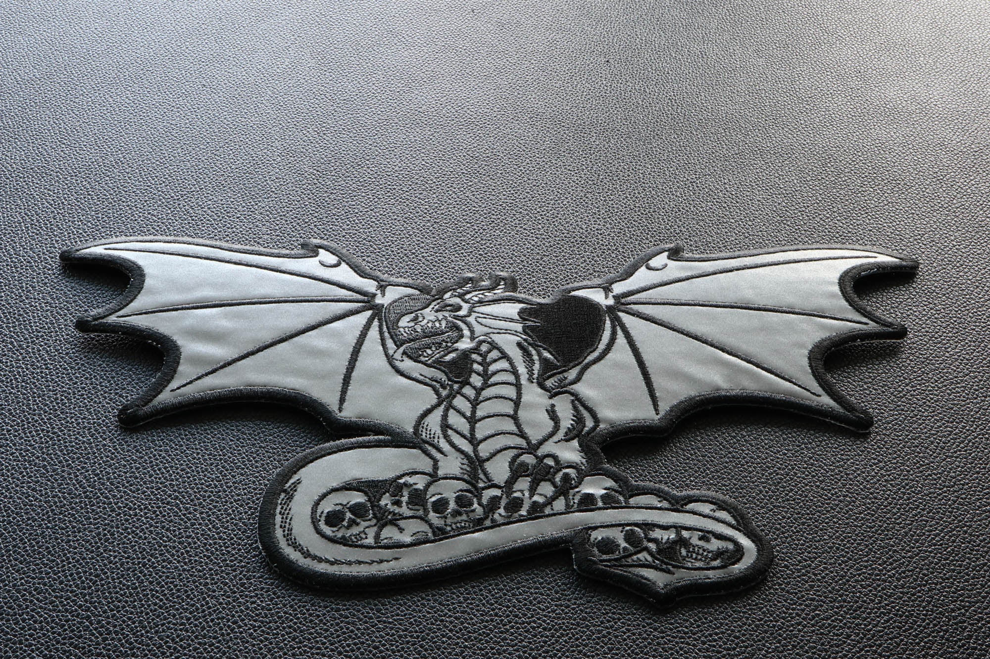 Dragon with Skulls Reflective Large Back Patch – Bold Embroidered Design for Jackets & Apparel ( 5x5 inches )