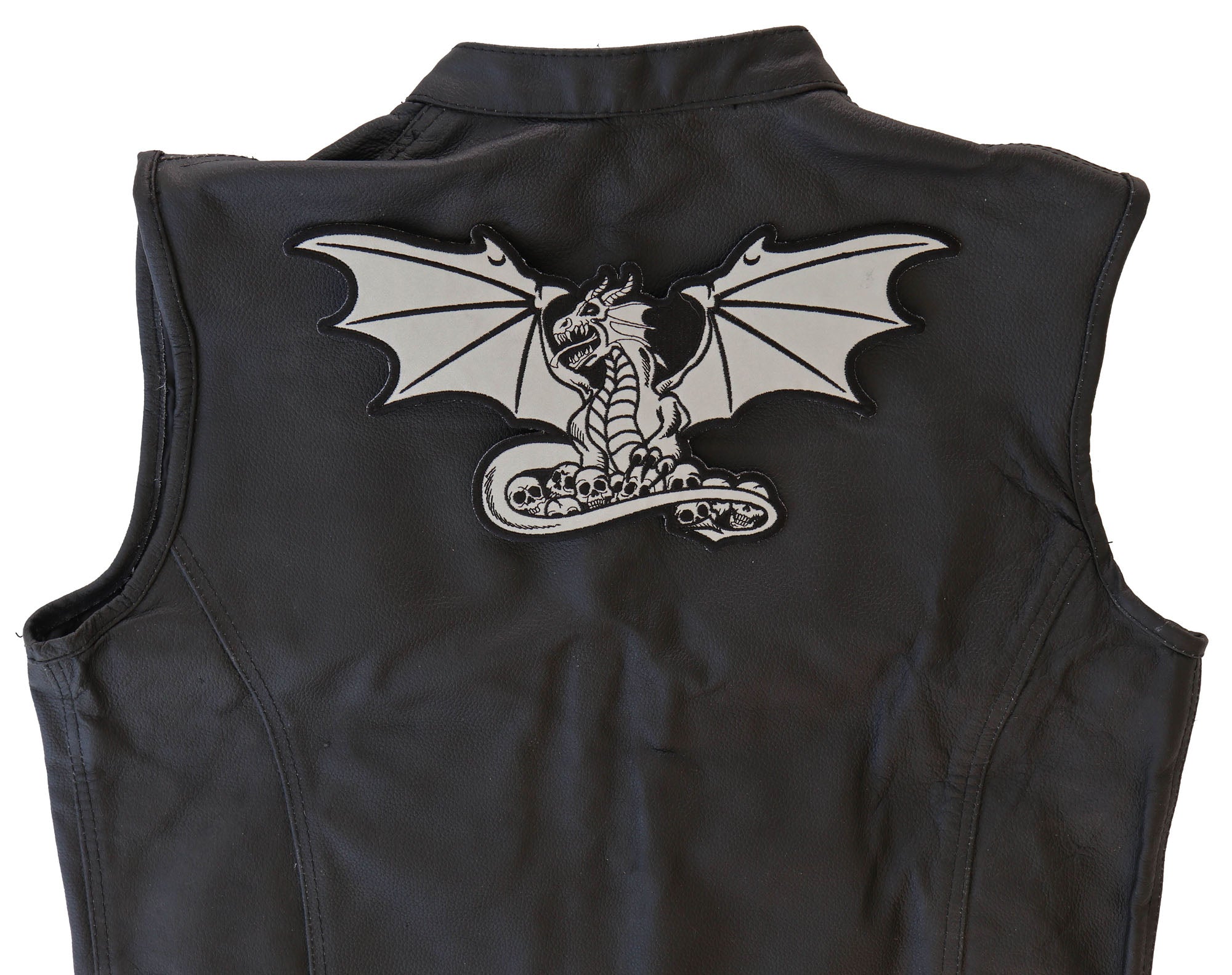 Dragon with Skulls Reflective Large Back Patch – Bold Embroidered Design for Jackets & Apparel ( 5x5 inches )