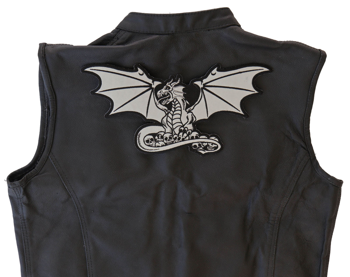 Dragon with Skulls Reflective Embroidered Patch apparel application view