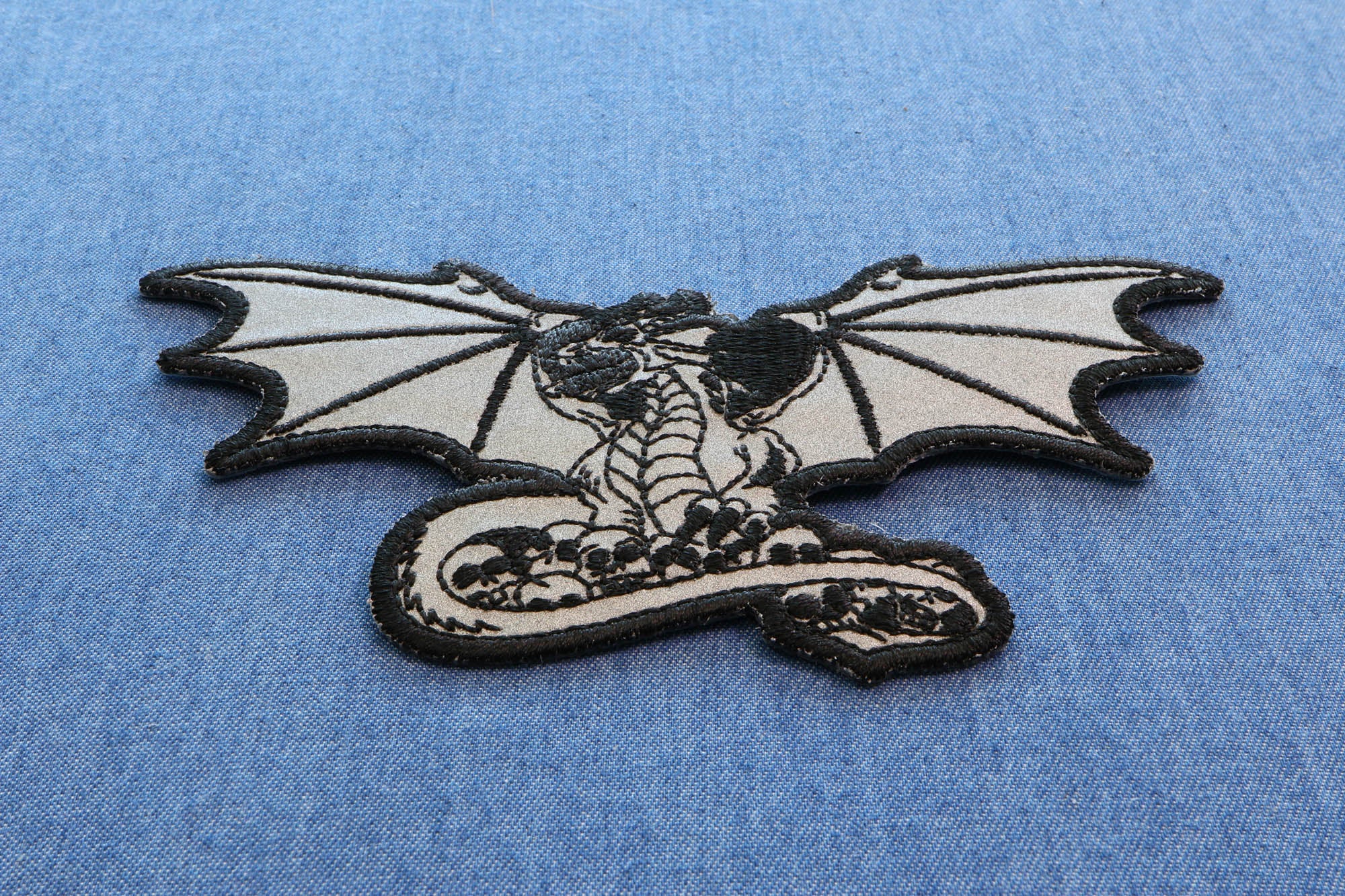Dragon Skeleton Cross Patch – Embroidered Iron-On Patch  ( 4 x 3 inches )