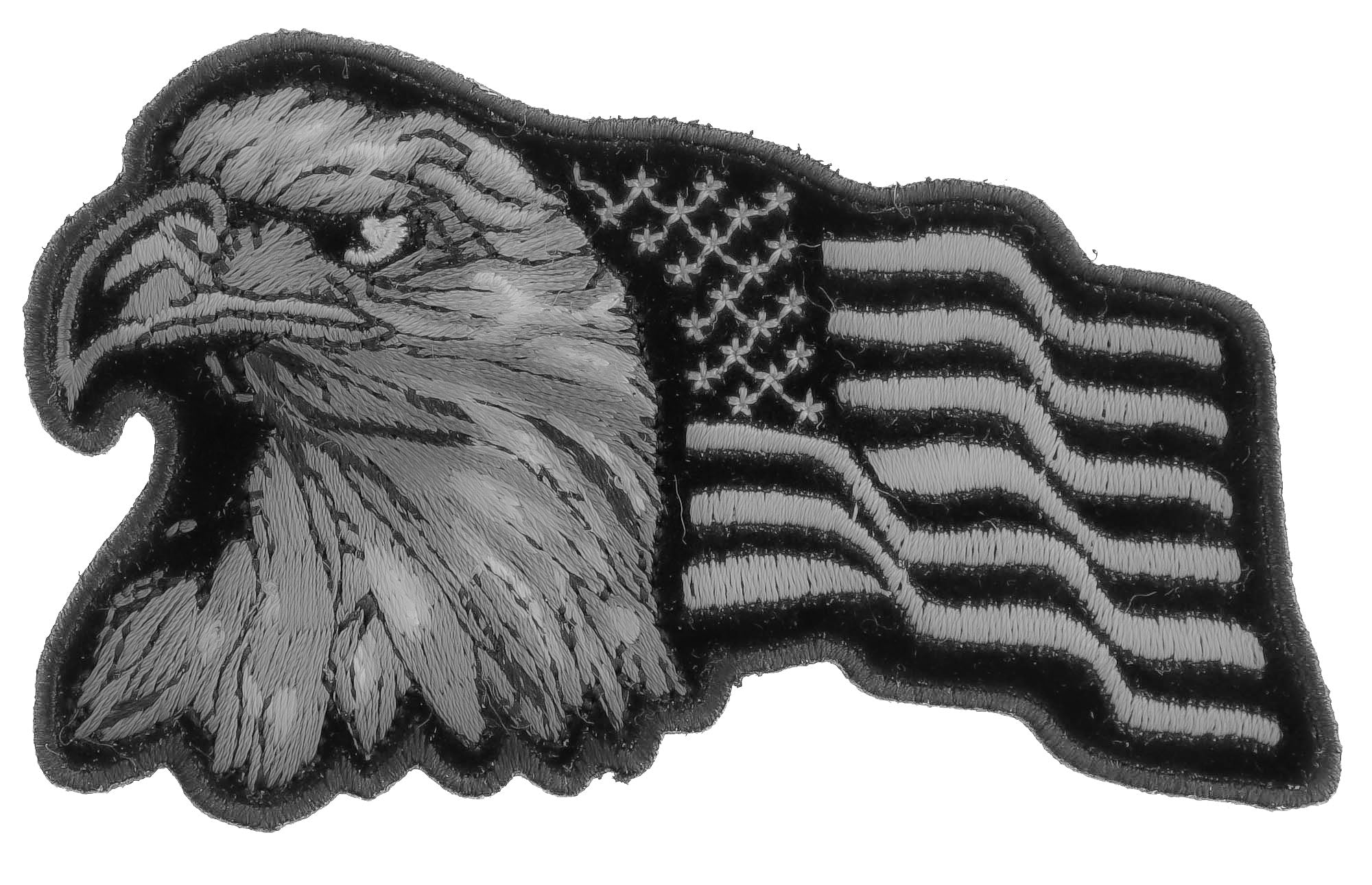 Eagle With Waving Flag Black Silver Patriotic Iron-on Patch ( 4 x 3 inches )