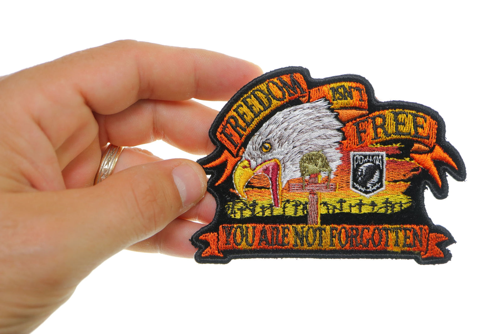 Freedom Isn't Free Eagle Embroidered Patch reverse and construction view
