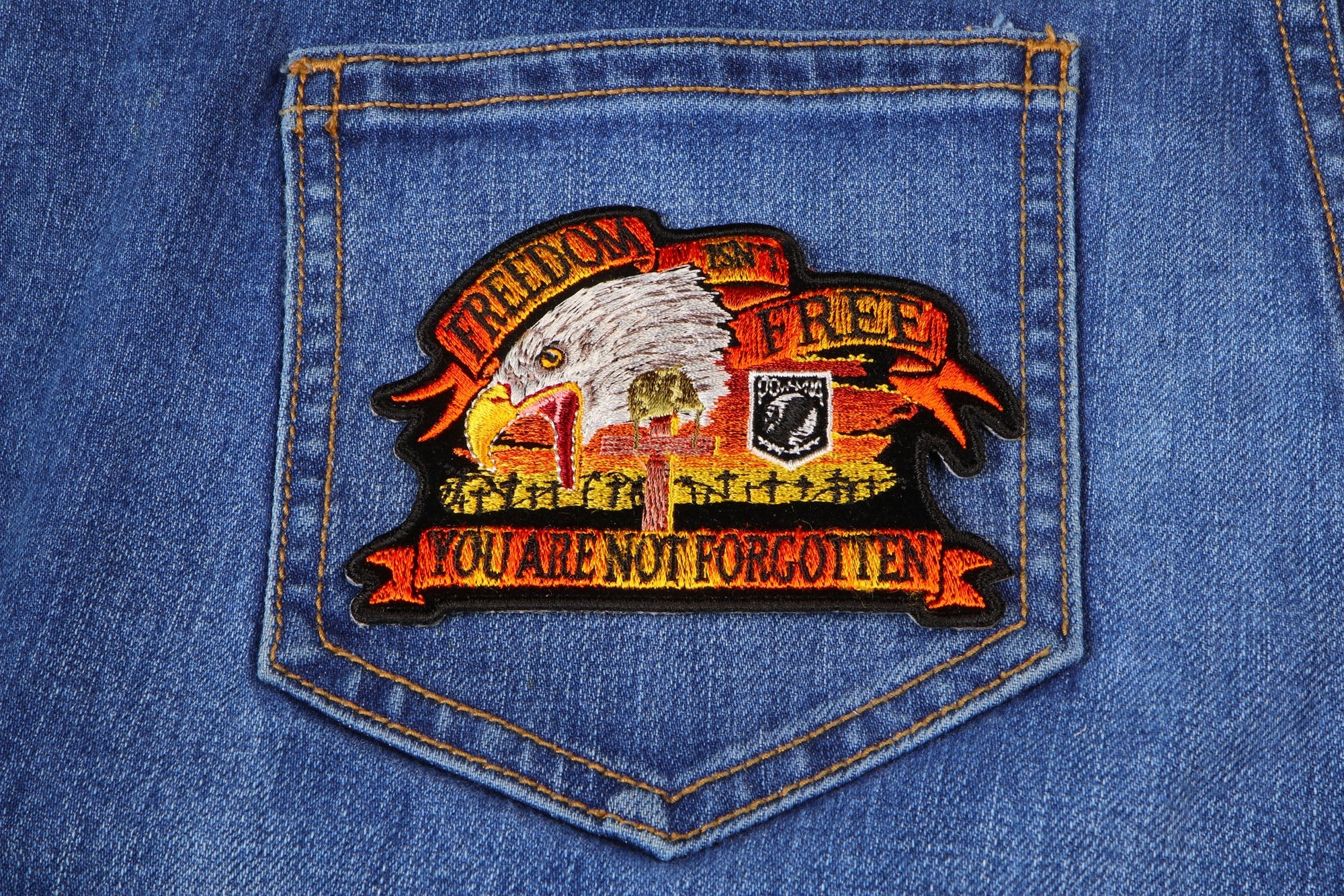 Freedom Isn't Free Eagle Small Patriotic Iron-On Patch ( 4 x 3 inches )