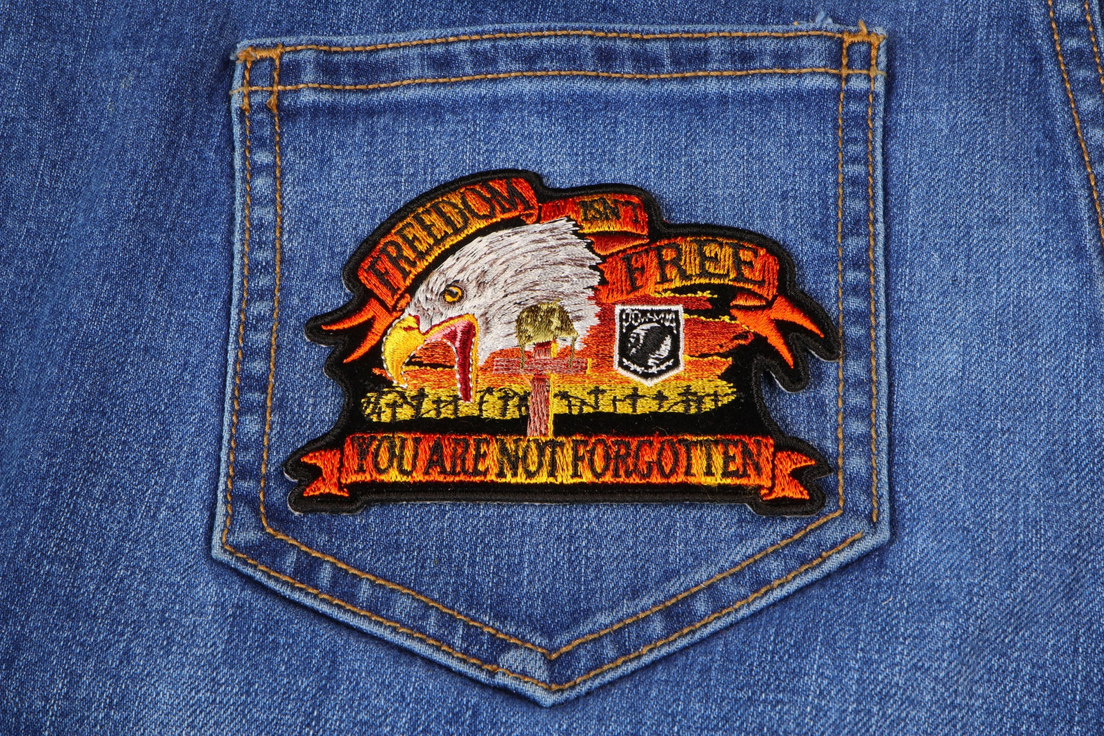 Freedom Isn't Free Eagle Embroidered Patch apparel application view