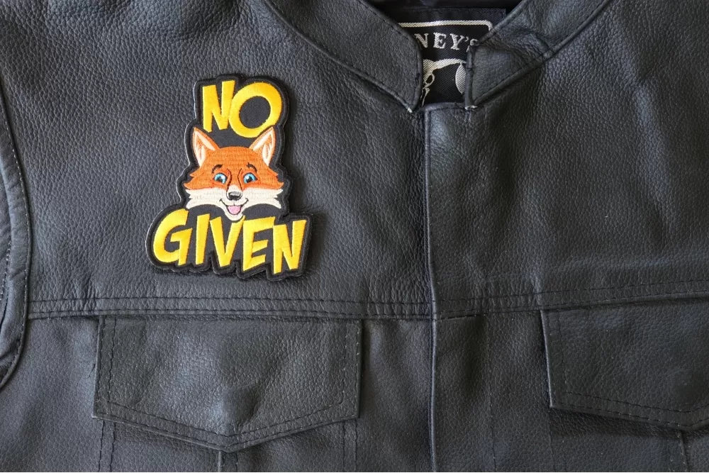 Funny No Fox Given Embroidered Patch shown for scale