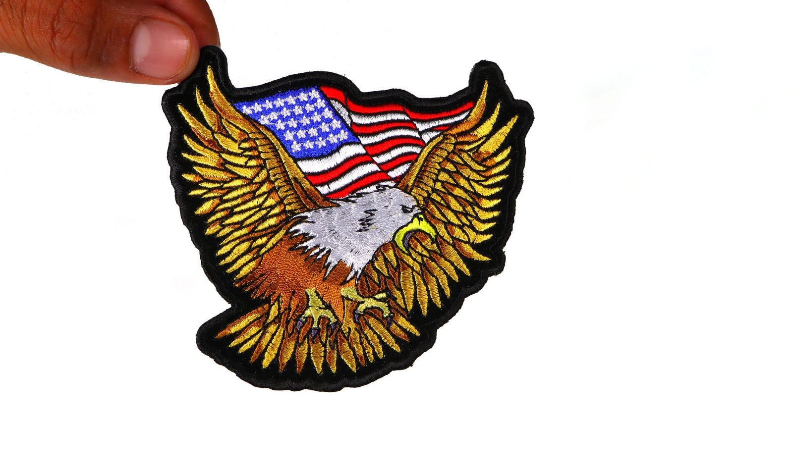 Gold Eagle American Flag Embroidered Patch apparel application view