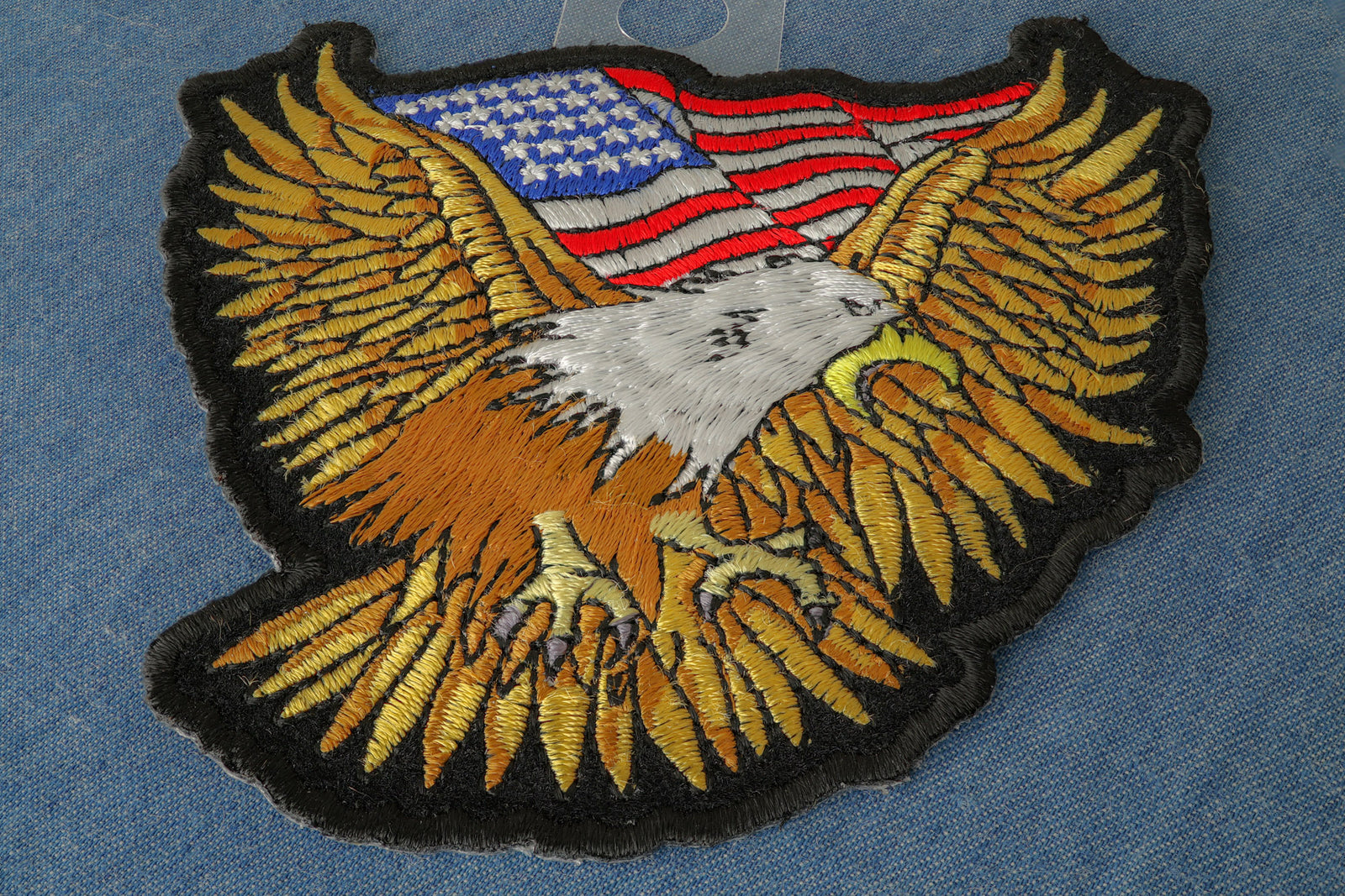 Gold Eagle American Flag Embroidered Patch stitching detail
