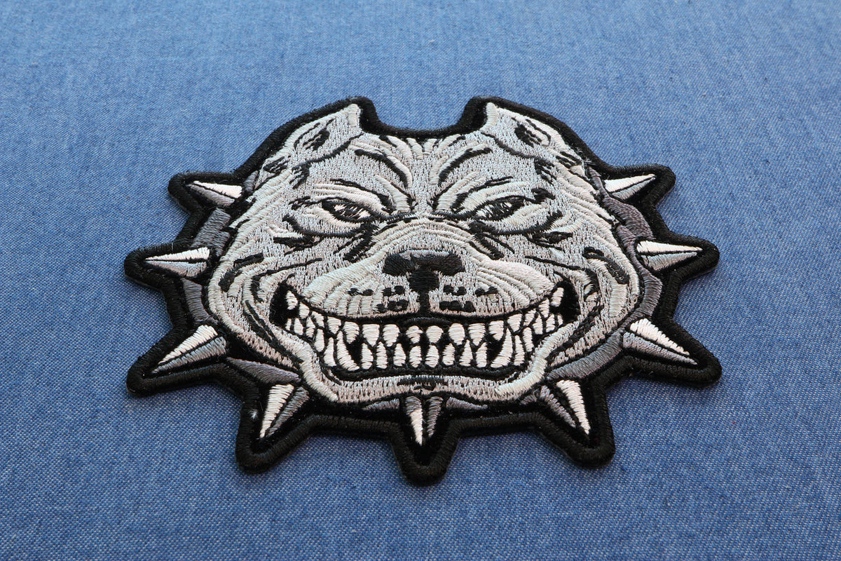 Gray Pitbull Dog Embroidered Patch reverse and construction view