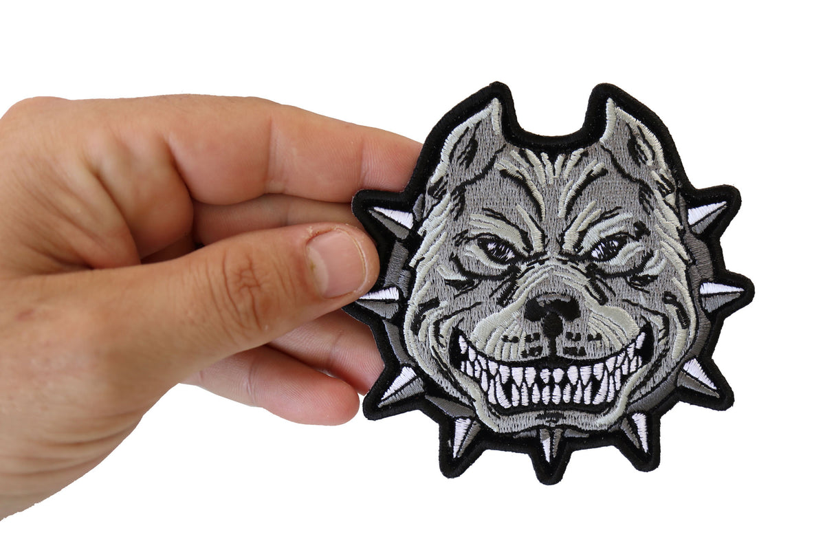 Gray Pitbull Dog Embroidered Patch shown for scale