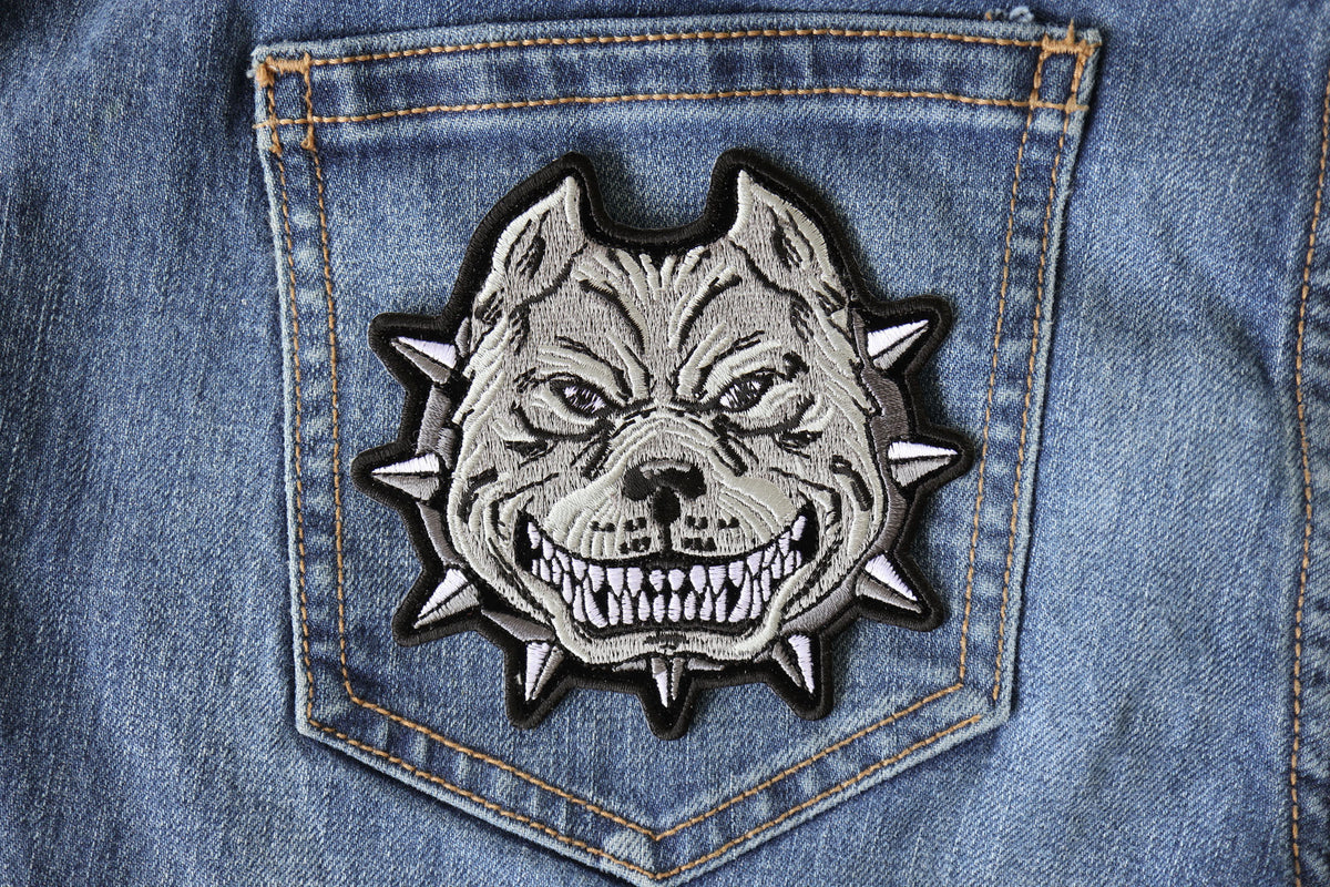 Gray Pitbull Dog Embroidered Patch apparel application view