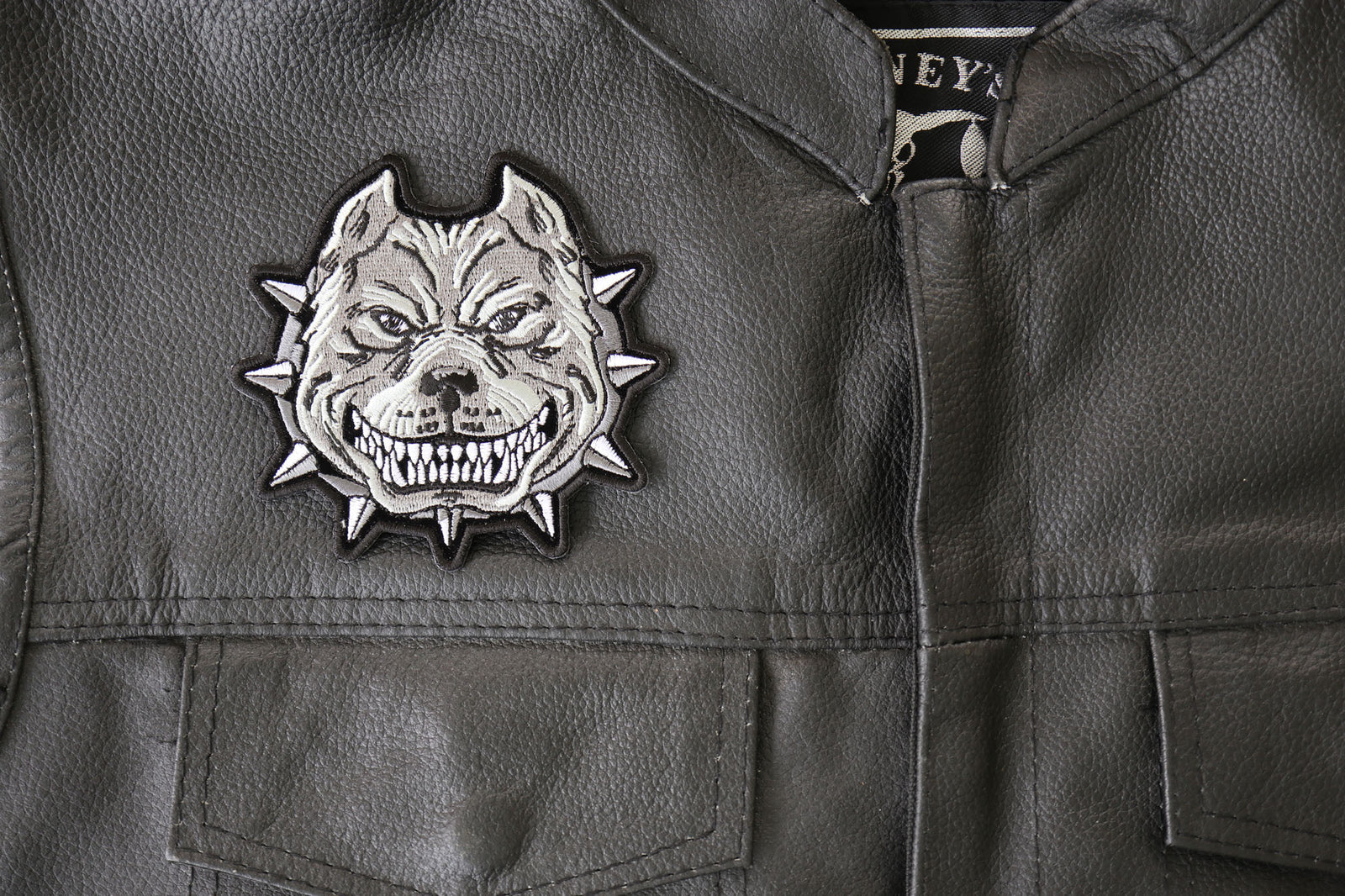 Gray Pitbull Dog Embroidered Patch stitching detail