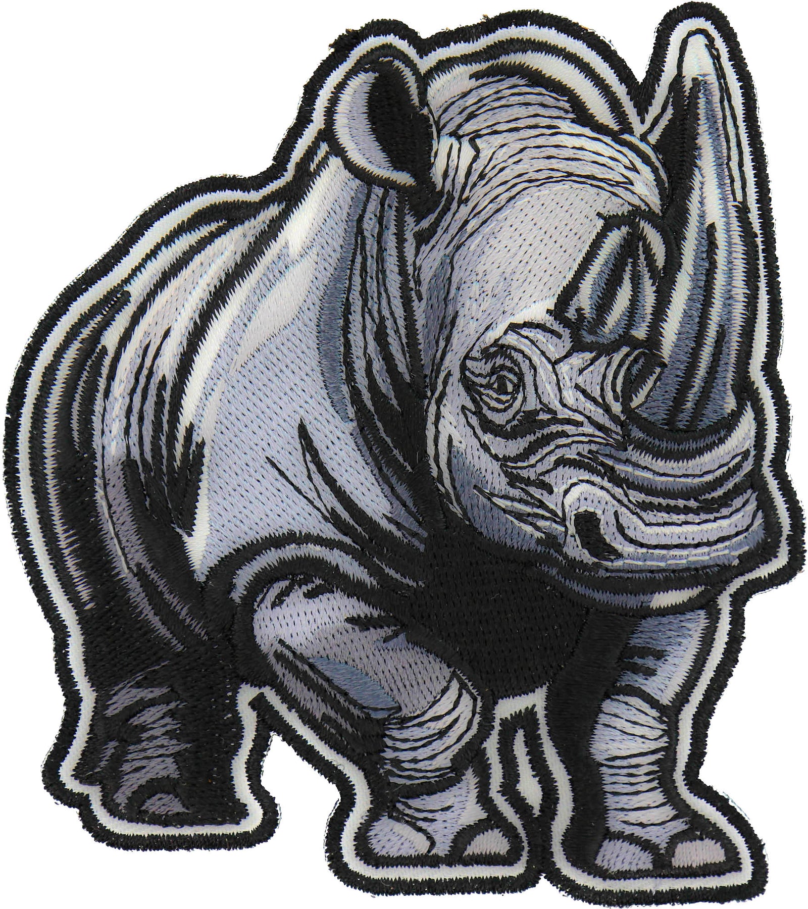 Gray Rhino Embroidered Patch apparel application view