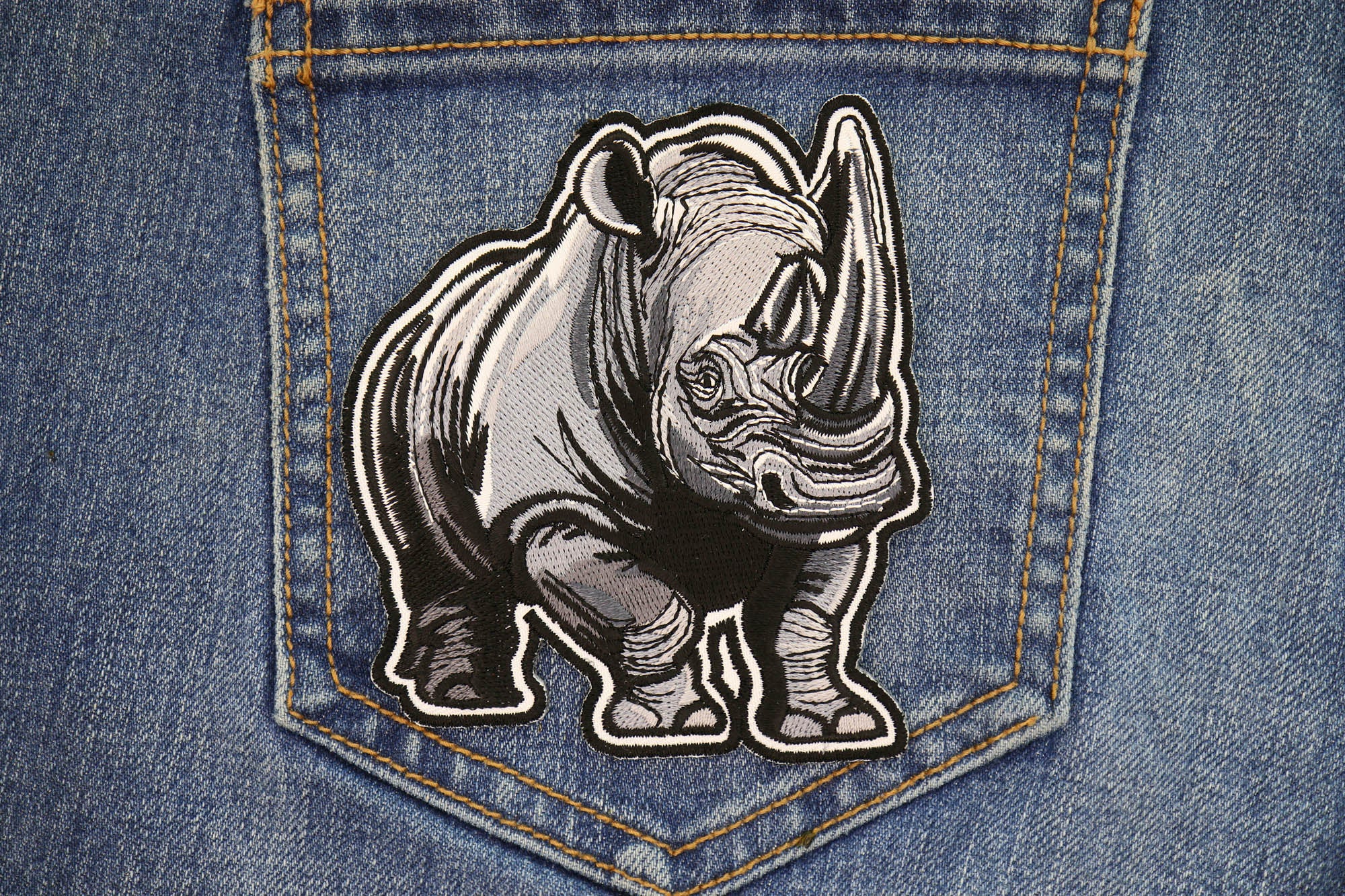 Gray Rhino Iron-On Patch – Strong and Bold Embroidered Patch ( 3.5 x 4 inches )