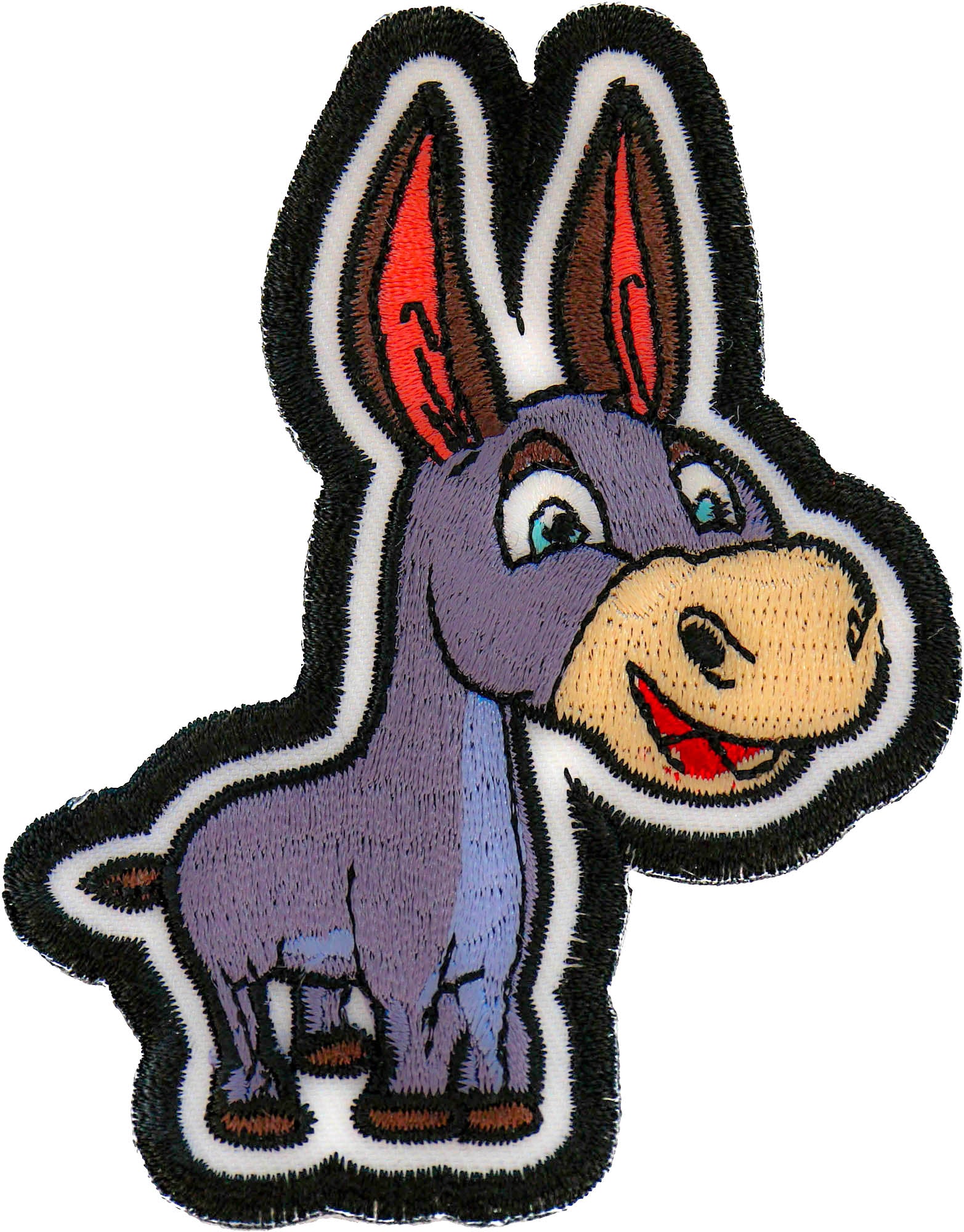 Happy Donkey Embroidered Patch shown for scale