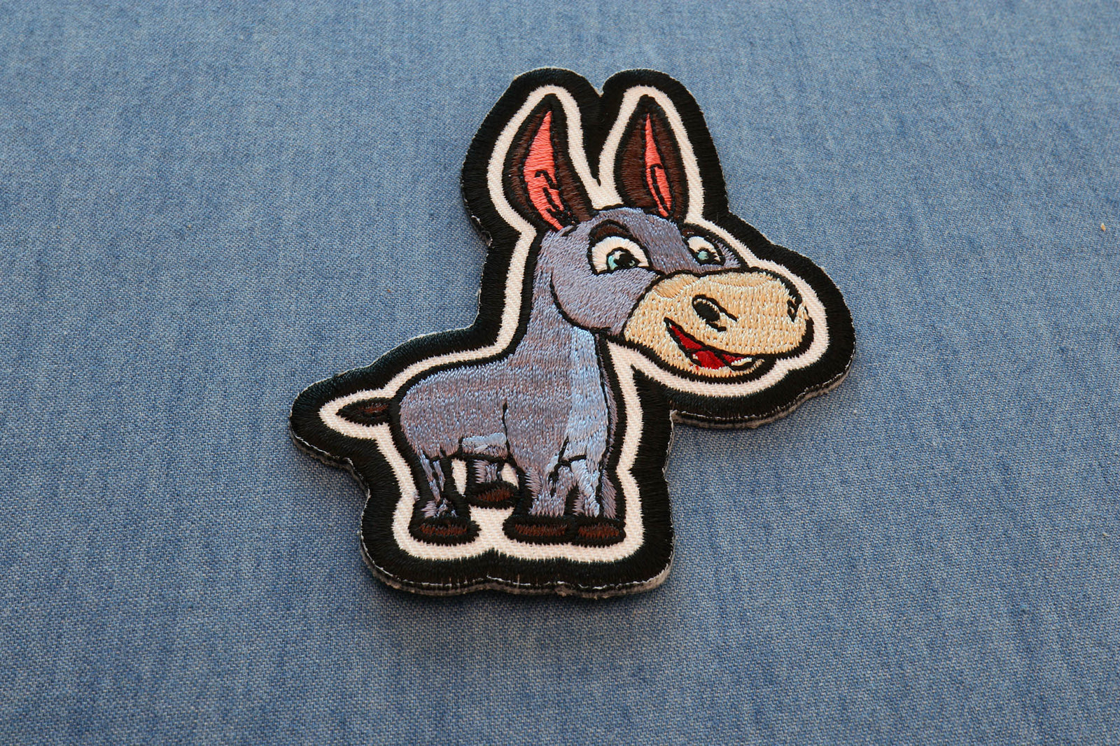 Happy Donkey Embroidered Patch apparel application view
