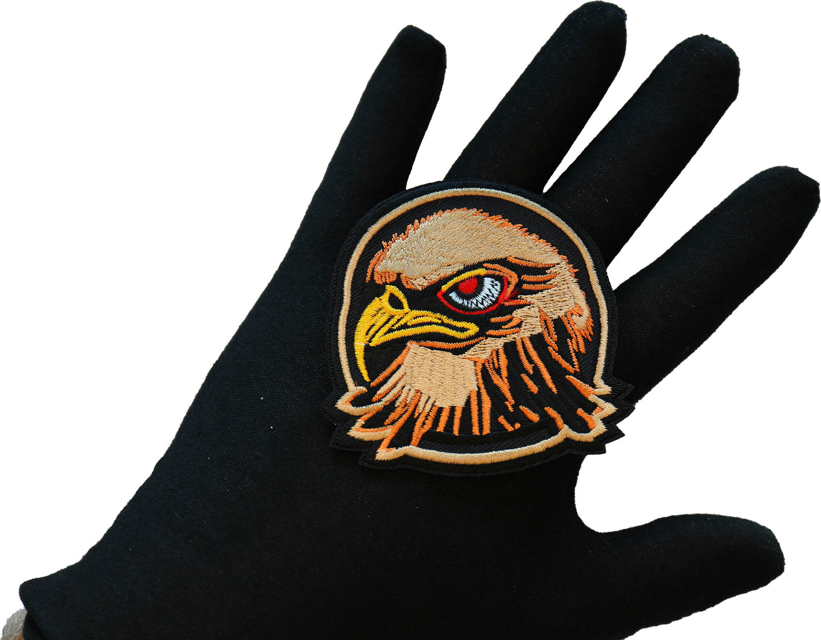 Hawk Embroidered Patch shown for scale