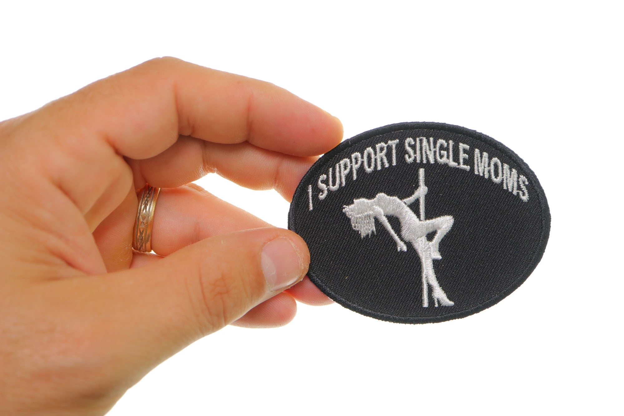 I Support Single Moms Funny Biker Naughty Iron-On Patch ( 3 x 2.25 inches )