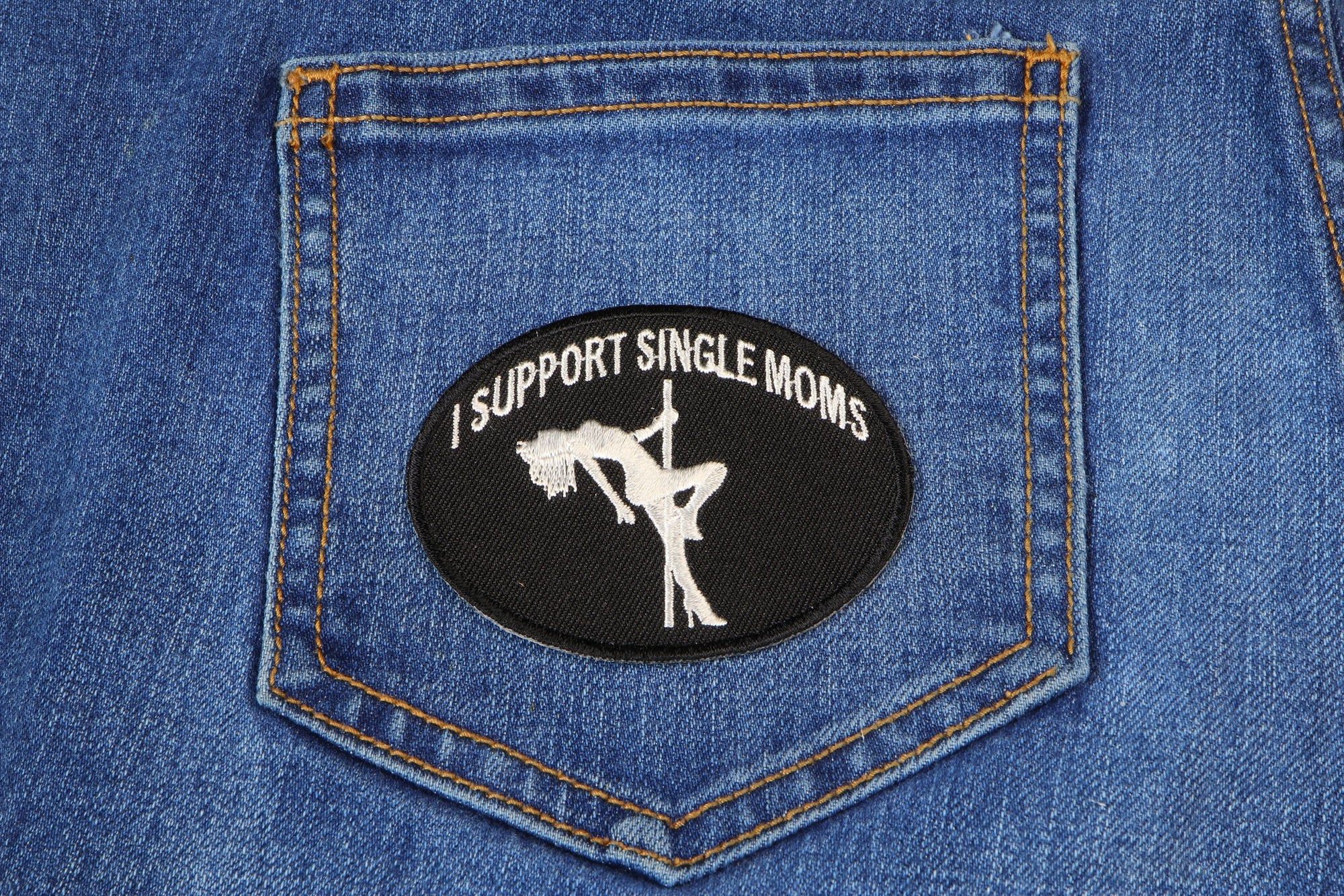 I Support Single Moms Funny Biker Naughty Iron-On Patch ( 3 x 2.25 inches )