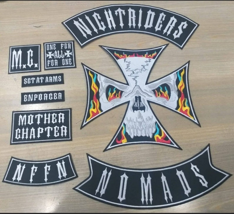 Nightriders Nomads MC Embroidery Patch Set – 9 Pieces Large Size Iron-On ( 5x5 inches )