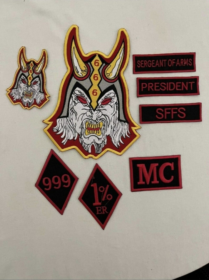 Satans Soldier New Jersey MC – 35 cm Iron-On Embroidered Patch Set ( 5 x 5 inches )