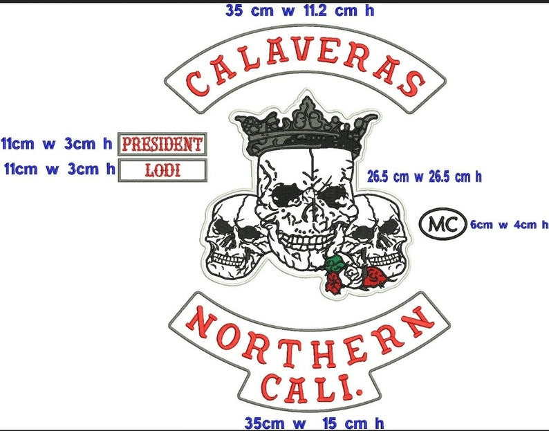 Calaveras MC Northern Cali Lodi President Patch Set – 6-Piece Embroidered Iron-On patch ( 5 x5 inches )