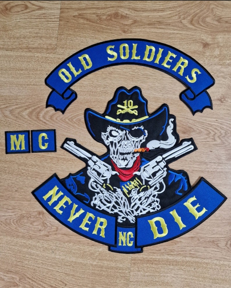 Old Soldiers never die iron on embroidered Patches set ( 5x5 inches )