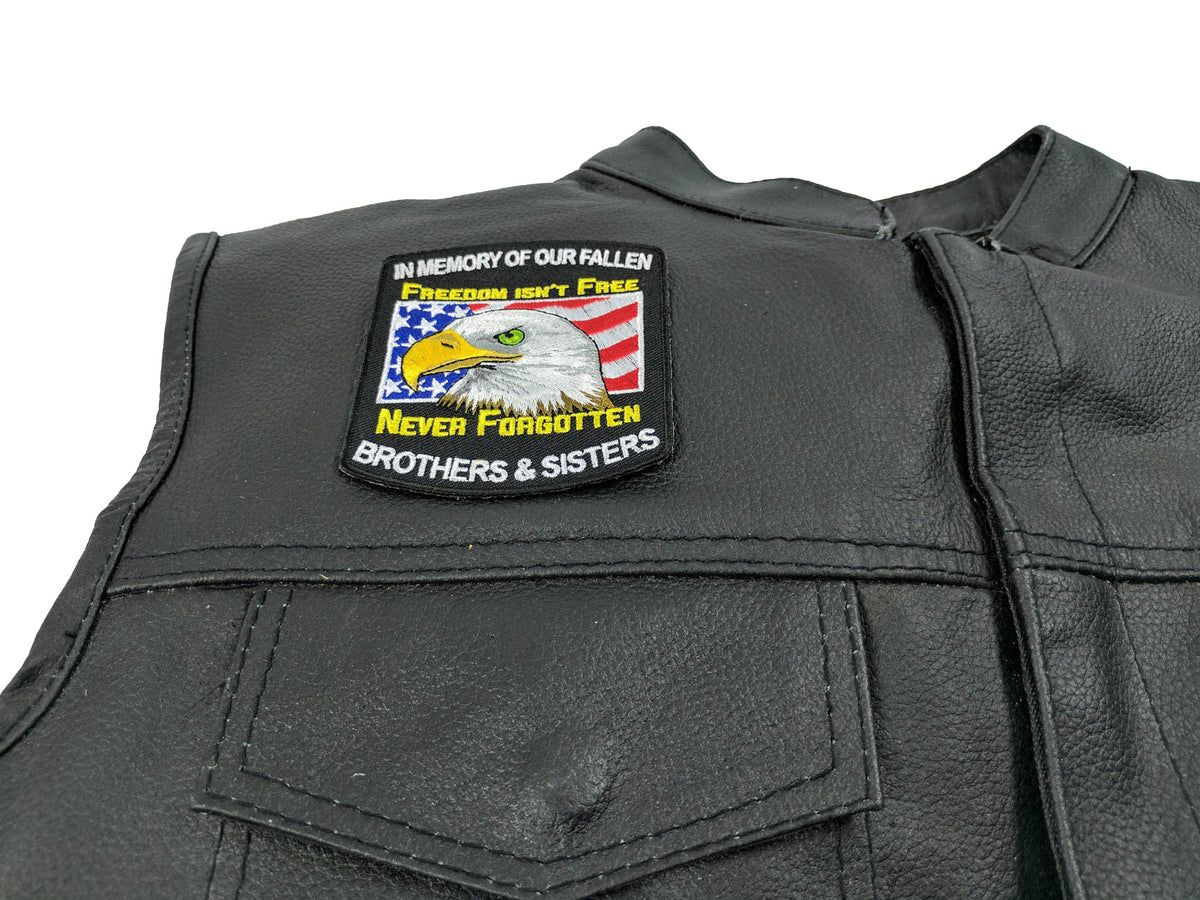 In Memory of Fallen Military Embroidered Patch shown for scale