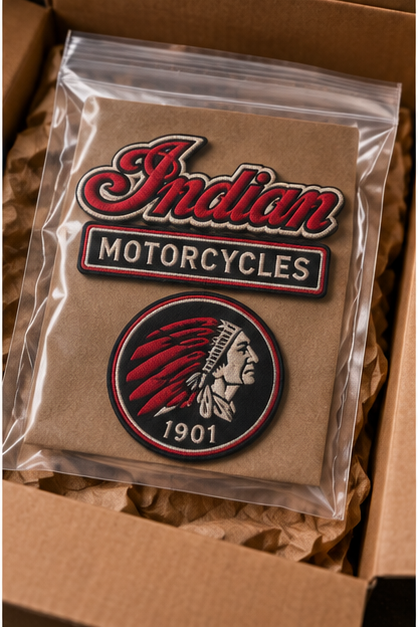 Indian Motorcycles 1901 three-piece patch set packaged ready to ship